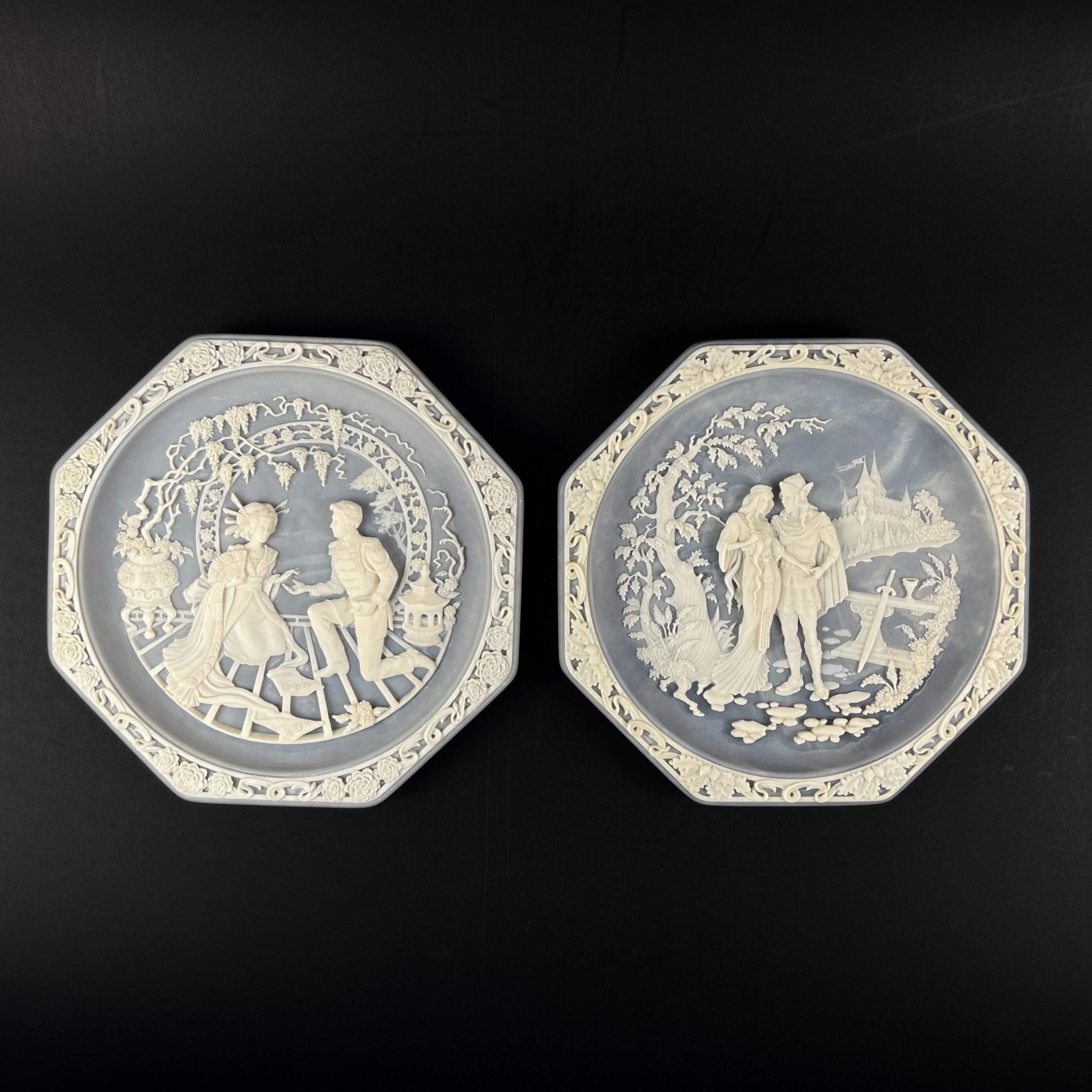 Vintage Incolay Stone Opera Plates – Madame Butterfly & Tristan and Isolde