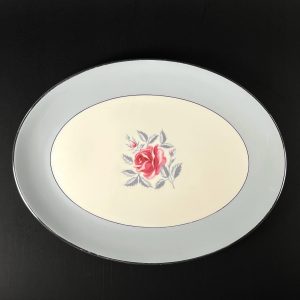 Vintage Flintridge China USA "Miramar" 14 inch Platter with Platinum Trim and Rose Center