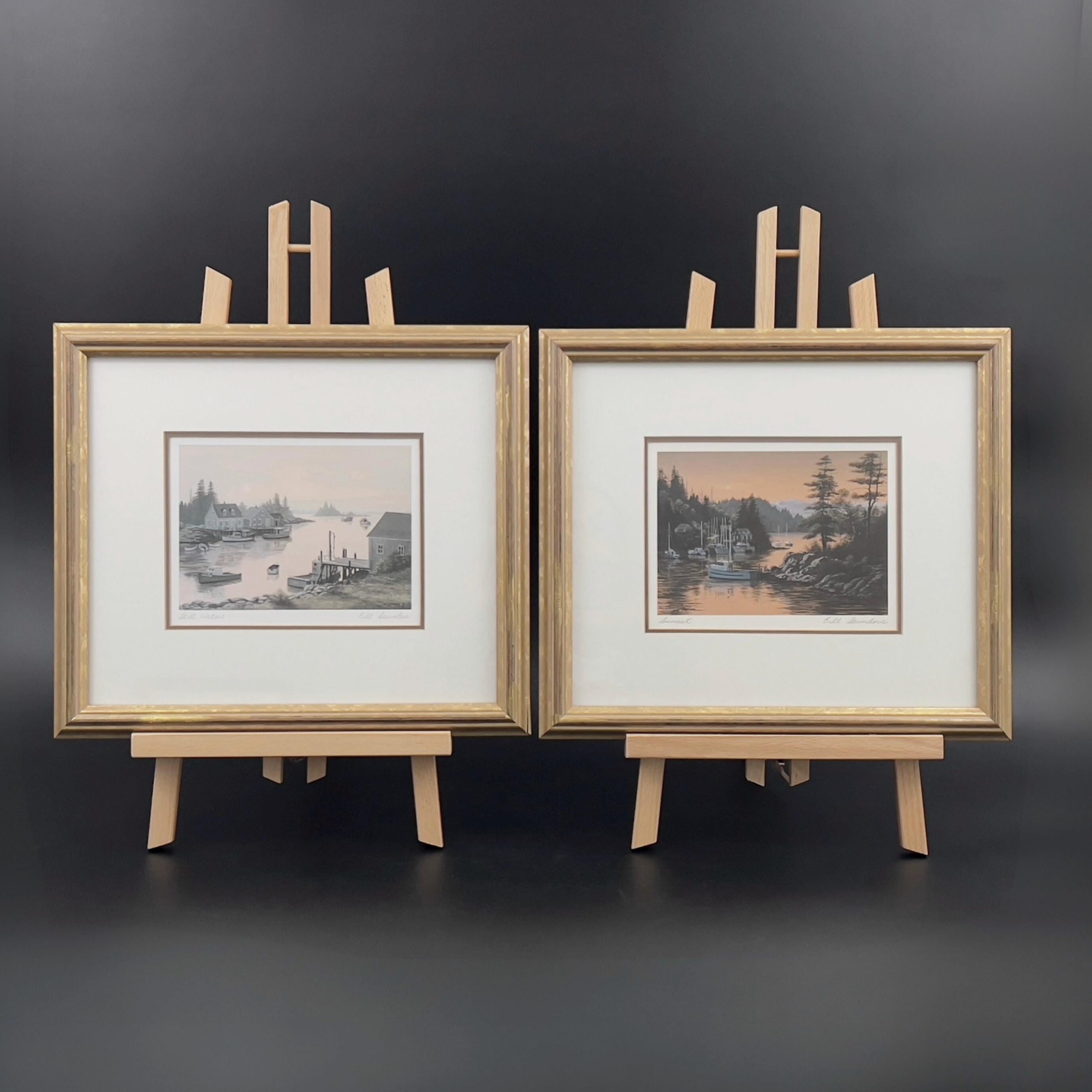 Vintage Framed Seaside Print Set: Bill Saunders Signed Nautical Art - Image 2