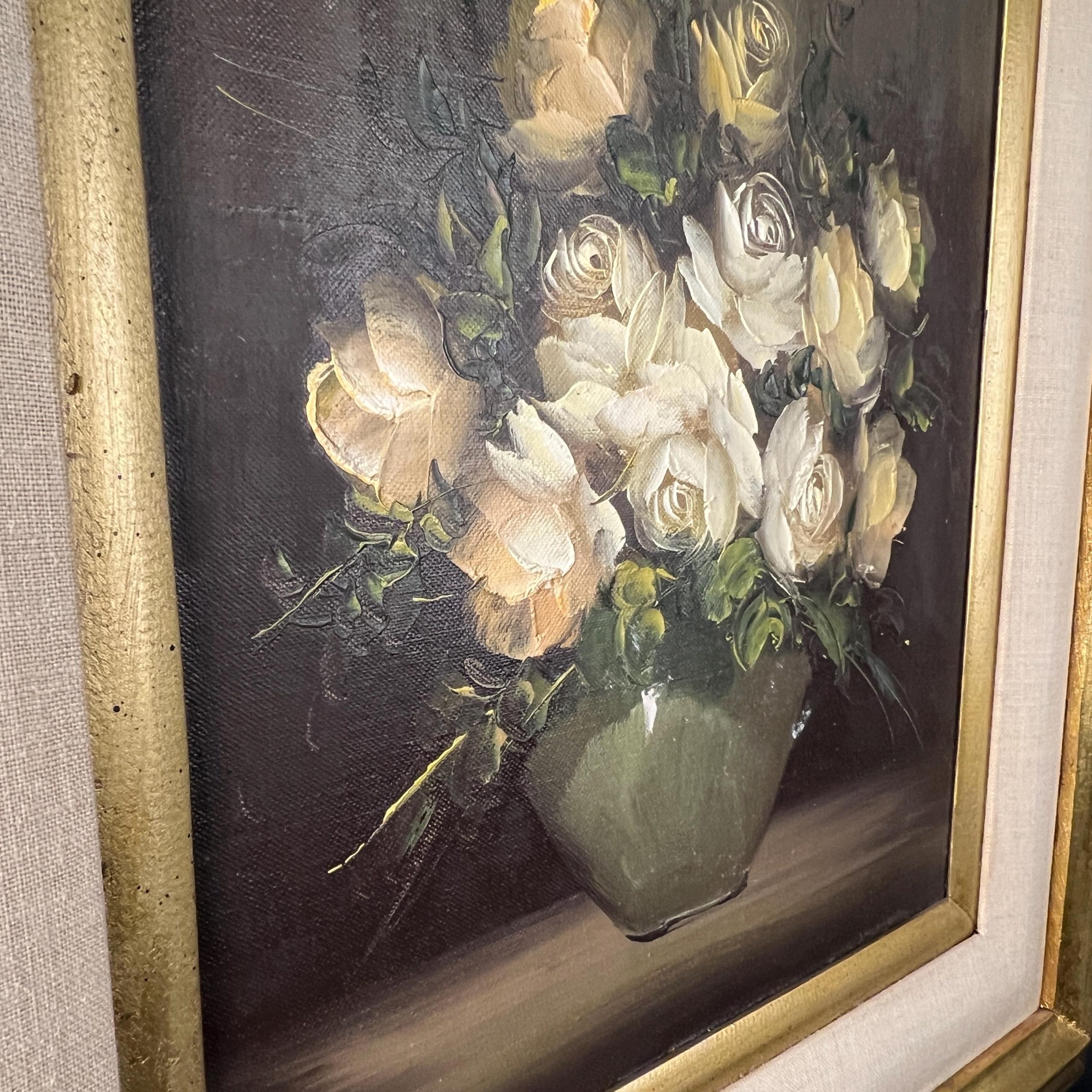 Vintage Floral Oil Painting - Yellow & White Flowers, Ornate Gold Frame - Image 5