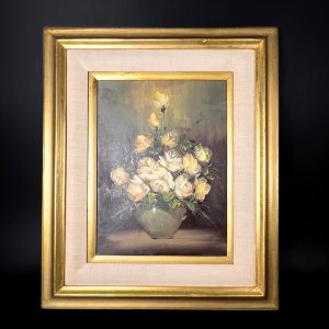 Vintage Floral Oil Painting - Yellow & White Flowers, Ornate Gold Frame
