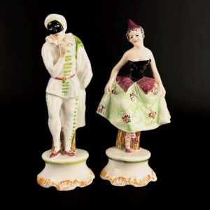 Set of Two Mid-Century Italian Porcelain Figurines from Commedia dell'arte - Pulcinella and Colombina