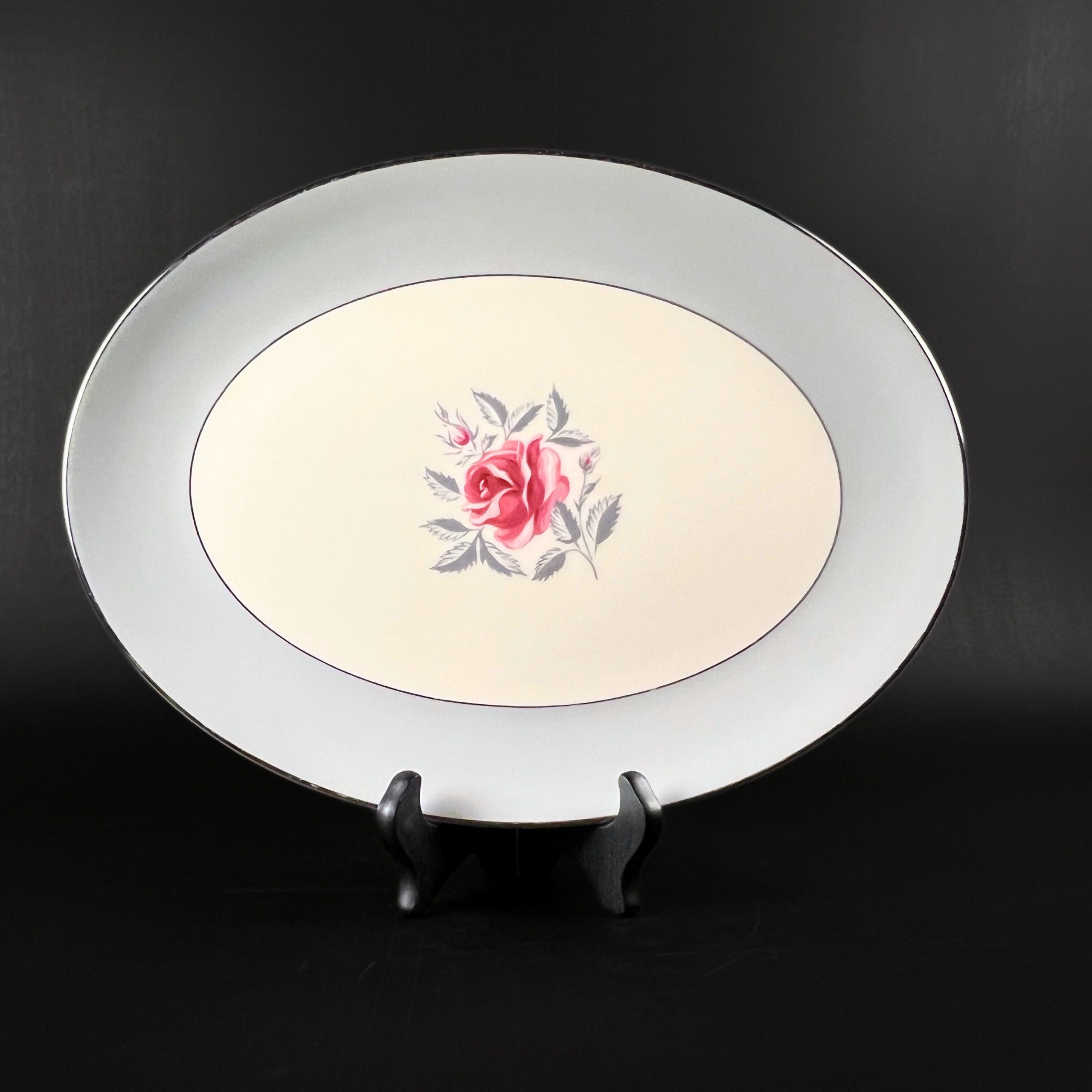 Vintage Flintridge China USA "Miramar" 14 inch Platter with Platinum Trim and Rose Center - Image 3