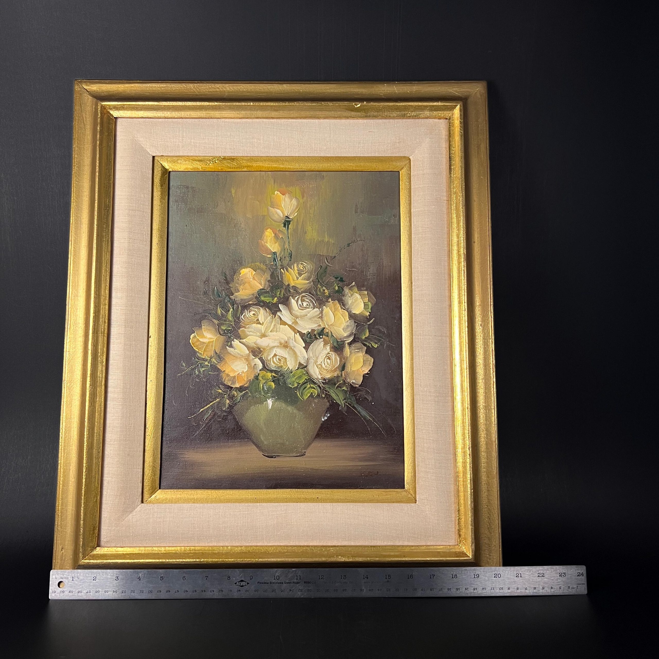 Vintage Floral Oil Painting - Yellow & White Flowers, Ornate Gold Frame - Image 13