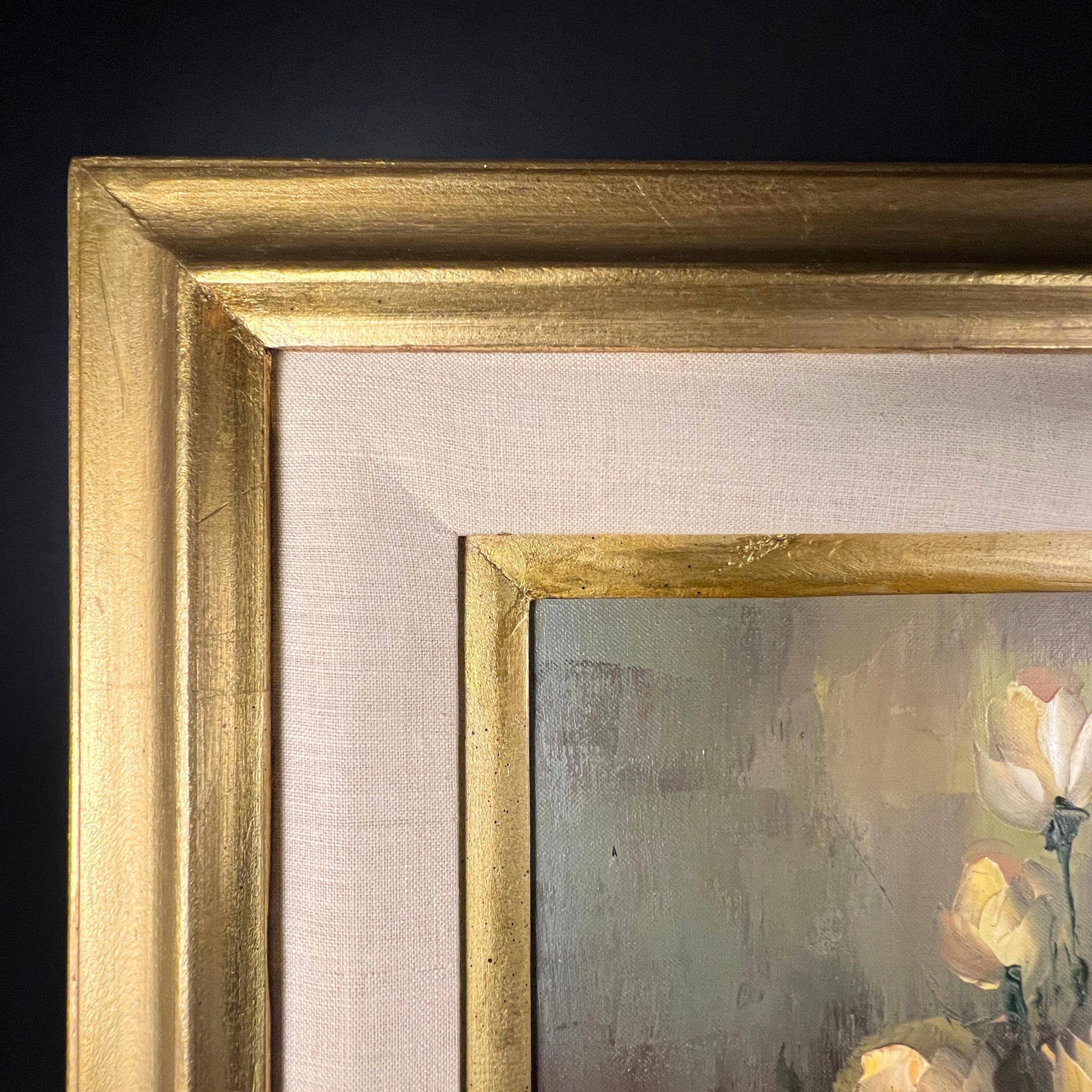Vintage Floral Oil Painting - Yellow & White Flowers, Ornate Gold Frame - Image 8