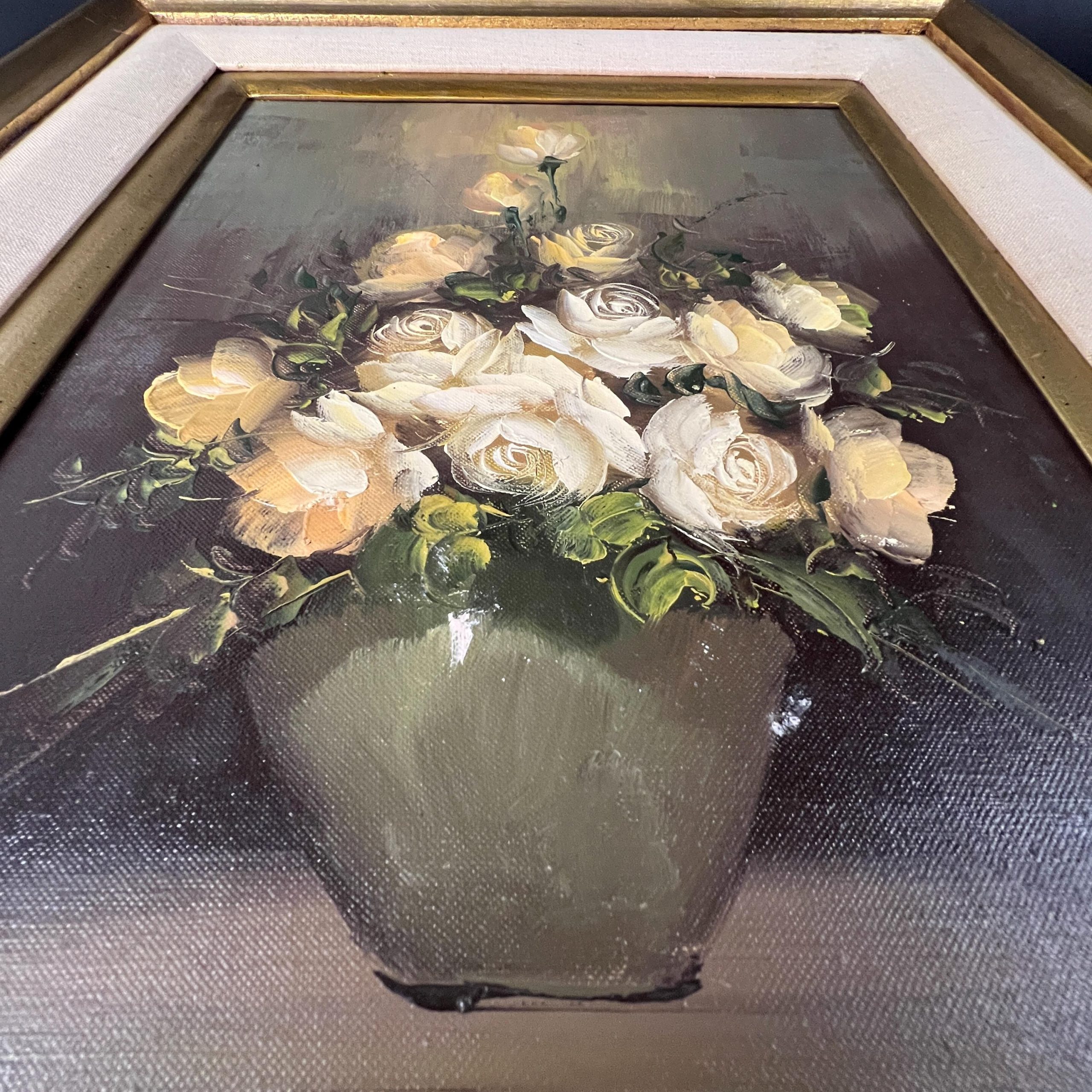 Vintage Floral Oil Painting - Yellow & White Flowers, Ornate Gold Frame - Image 7