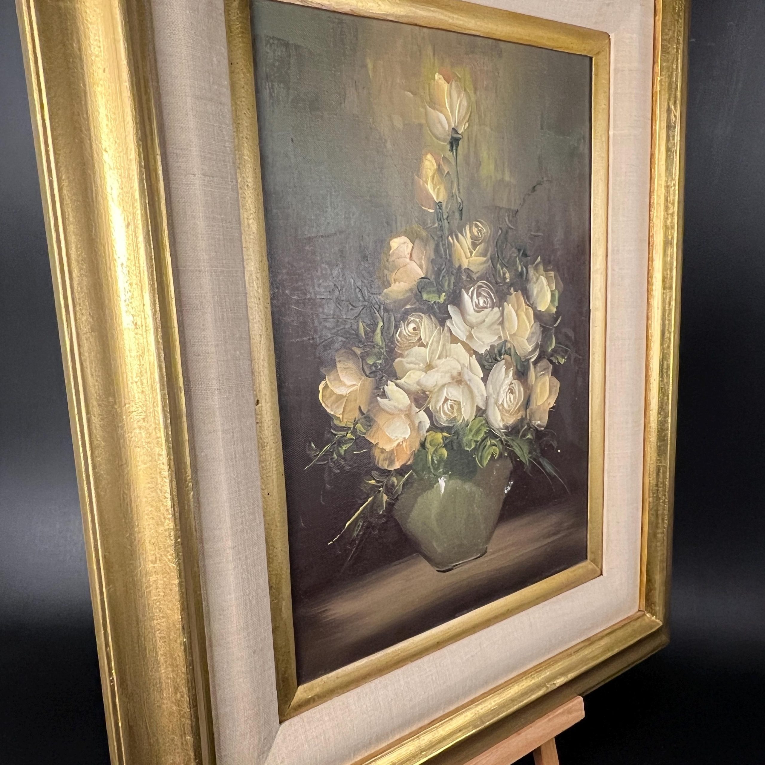 Vintage Floral Oil Painting - Yellow & White Flowers, Ornate Gold Frame - Image 4
