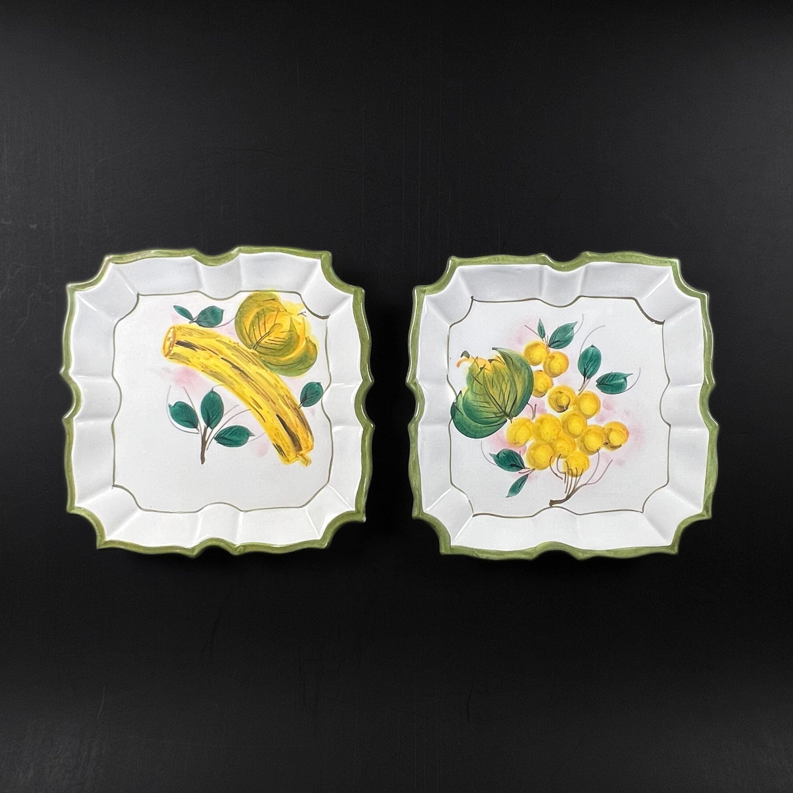 Set of Two - Vintage Hand Painted Ceramic Fruit Wall Art Plates Made in Italy